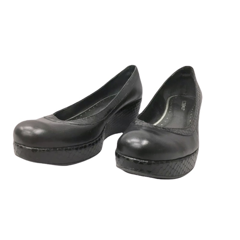 BCBG Black Leather & Snakeskin Wedge Shoes 9M